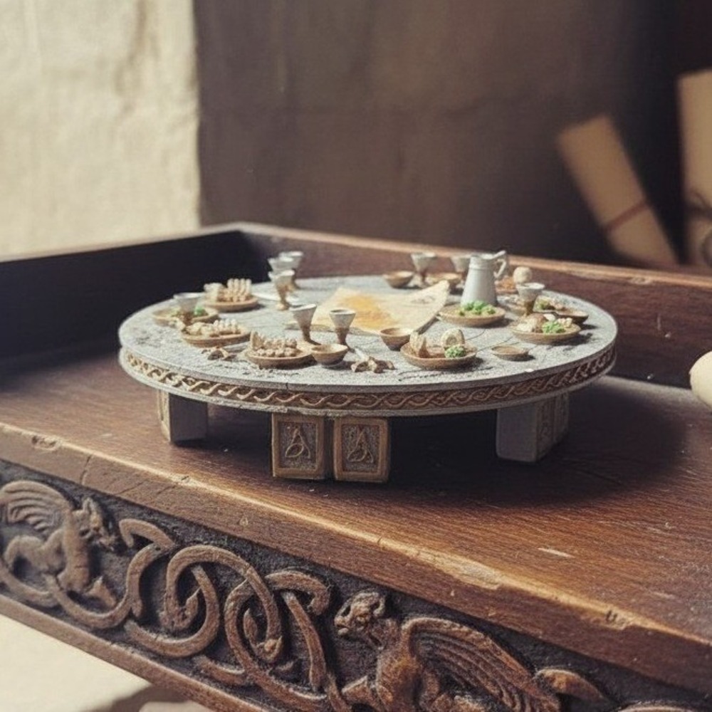 Hamilton Collection Crescent Moon Table Knights of the Dragon's Round Table Flaw